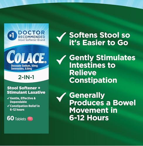 Stool Softener Plus Stimulant Laxative for Constipation Relief, 60 Count I502
