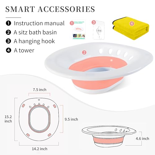 Sitz Bath for Toilet, Collapsible Perineal Soaking Basin with Flusher H7271