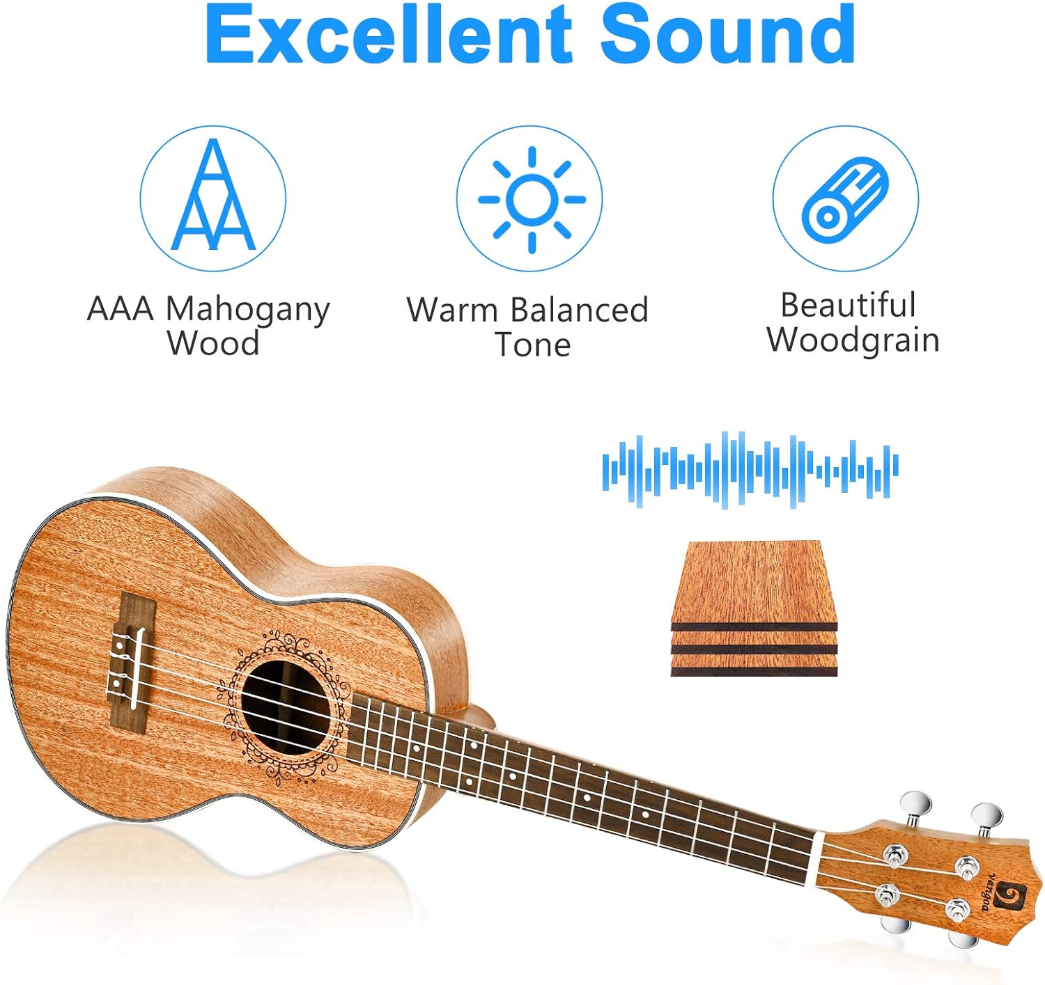 Concert Ukulele Mahogany 23 Inch and Electric Acoustic Tenor Ukulele Bundle B63610