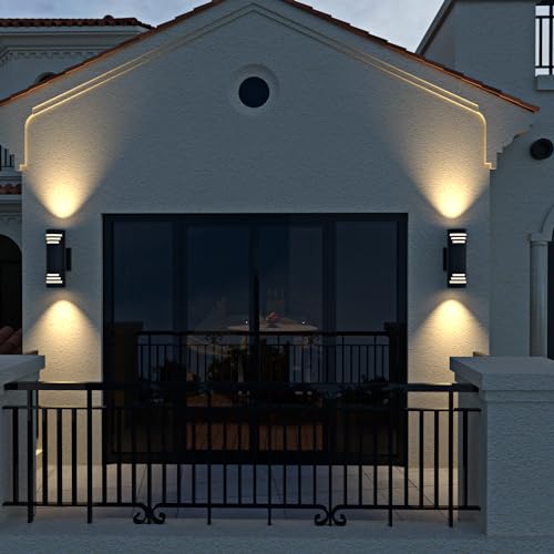 Outdoor Wall Lights 2 Pack, Dusk to Dawn, Black, Up and Down for Garage B18791