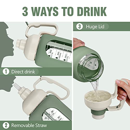 64oz Glass Water Bottle with Straw and Time Marker H278