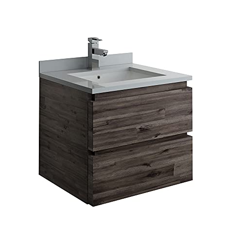 Fresca Formosa 24 Inch Wall Hung Modern Bathroom Vanity - Quartz Countertop & Ceramic Sink Included - Faucet Not Included
