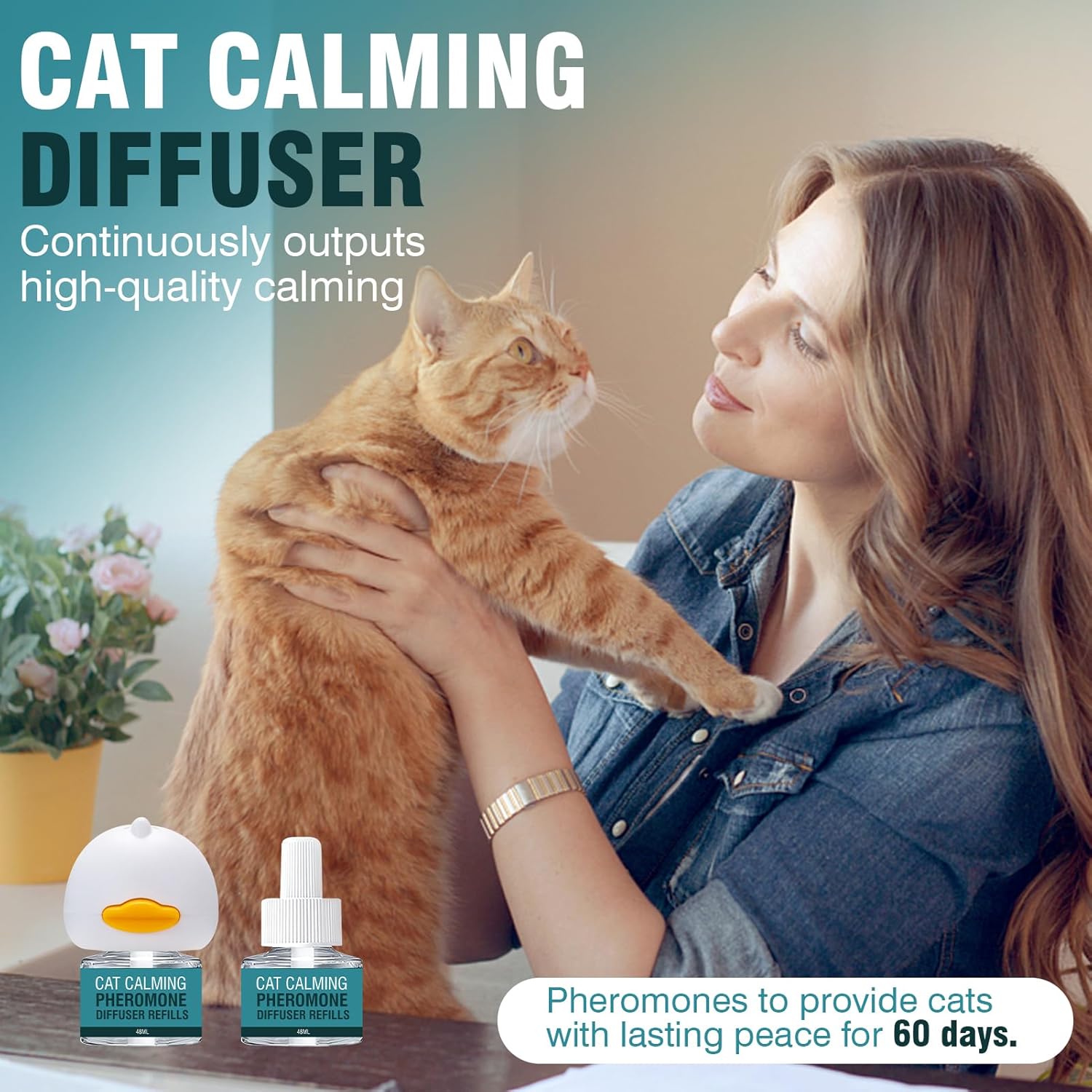 Cat Calming Diffuser 3-in-1 Pheromone Refill for Stress Relief, 60 Days U32118