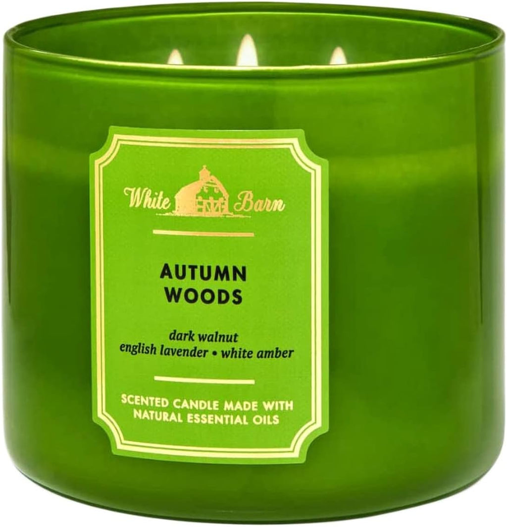 Bath & Body Works, White Barn 3-Wick Candle w/Essential Oils - 14.5 oz - New Core Scents! (Autumn Woods)