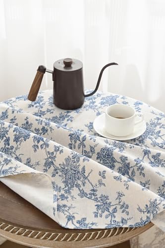Rustic Floral Round Tablecloth 55 Inch, Machine Washable Cotton Linen W347352