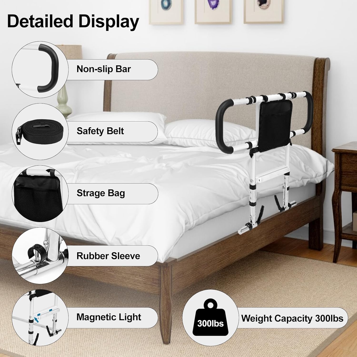Bed Rail for Elderly Adults Safety with Adjustable Height and Dual Side Handles Q257