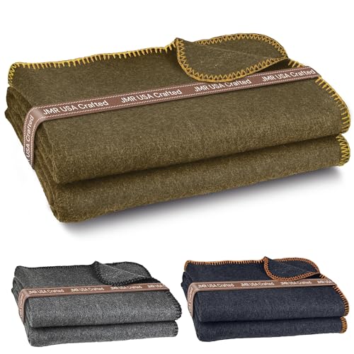 Military Wool Blanket for Camping and Everyday Use, Fire Retardant Extra Thick and Warm Outdoor Wool Blanket, 70% Wool, Navy, Size 62X84.
