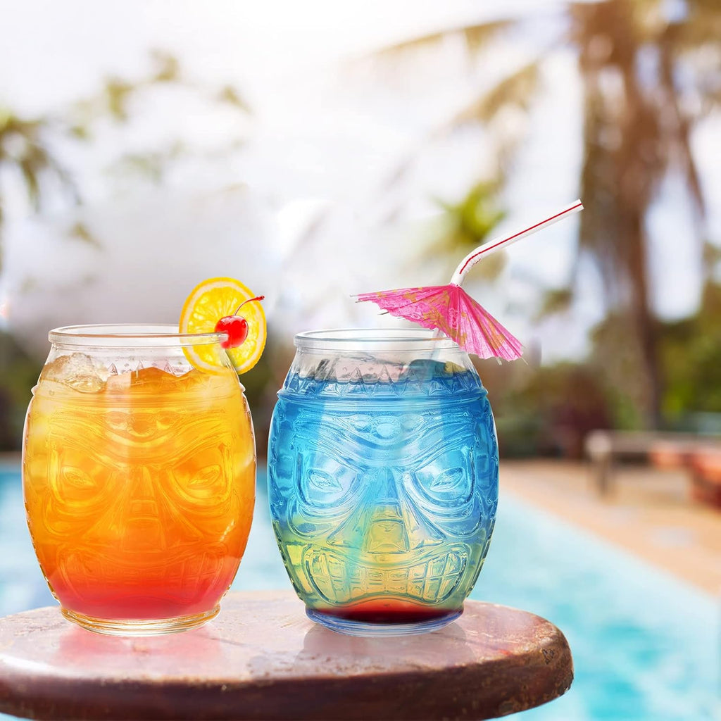 Tiki Glass Mug 6 Pack, 16 Oz Clear Cocktail Cups for Mai Tai and Luau Party D269