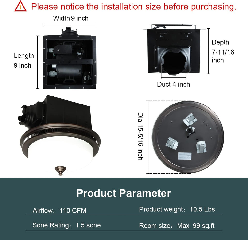 Round Exhaust Bathroom Fan with Warm Light and Nightlight A360