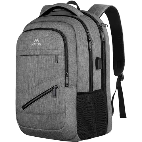 MATEIN 18 Inch Laptop Backpack, Extra Large Travel Backpack with Luggage Strap and Laptop Compartment for Women Men, TSA Approved Carry On Waterproof Laptop Bag, Grey