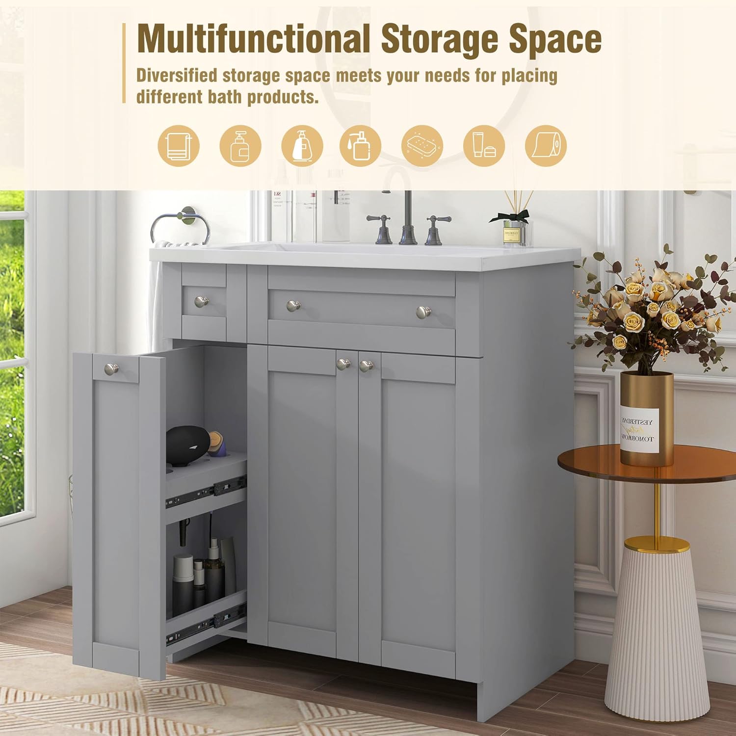 Bathroom Vanity with Single Sink and Storage Cabinet C979