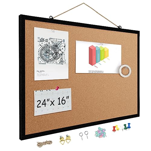 16” x 24” Cork Boards for Walls with Black Wooden Frame 1pack, Double Sided Office Board for Wall Organizer, Bulletins Board Decorative Hanging Pin Board for School, Home & Office, Notice Board