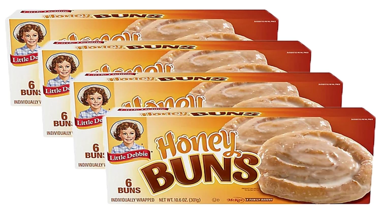 Little Debbie Honey Buns, (4 Boxes) 24 Individually Wrapped Breakfast Pastries with Amembiana mints
