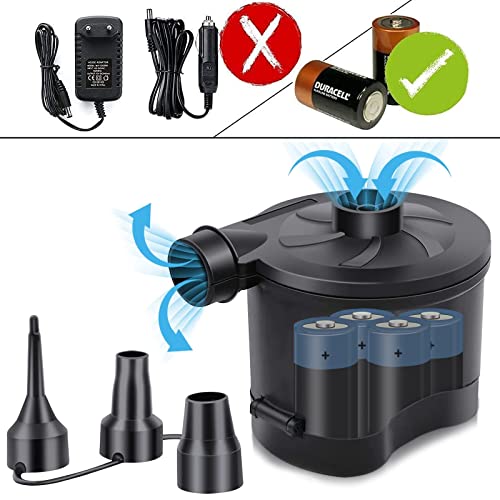 Battery Powered Electric Air Pump, Portable Inflator Deflator for Camping, Air Mattress, Pool Floats, 3 Nozzles E457818