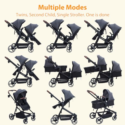 Double Stroller for Infant and Toddler, Foldable Pushchair with Reversible Backrest, Light Gray Q62723