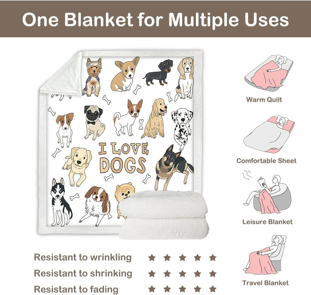 Puppy Print Sherpa Blanket Soft Reversible Throw for Bed Sofa R158087