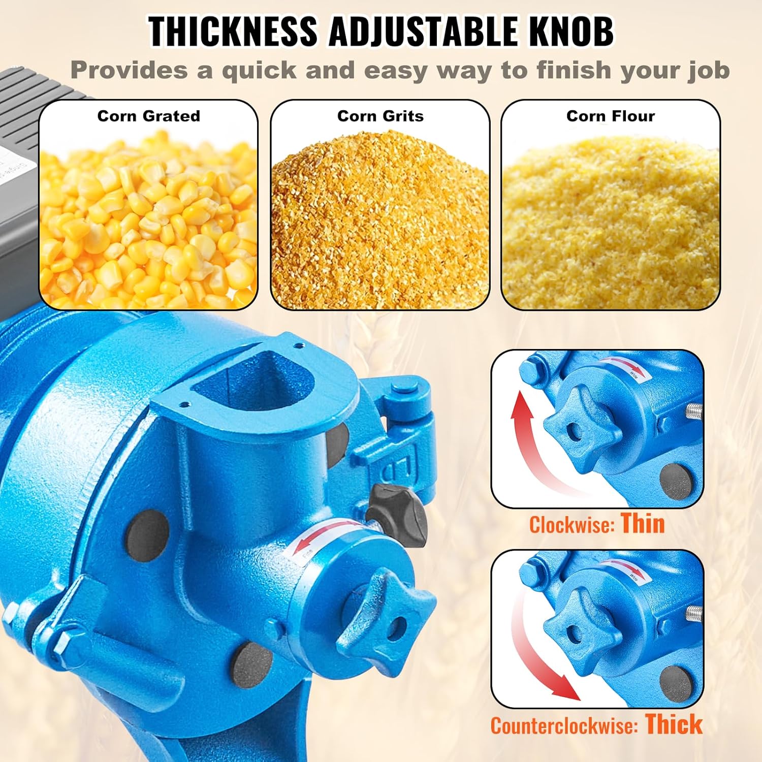 Electric Grain Mill Grinder, 1500W Dry & Wet Spice Grinder, Commercial Corn Mill with Funnel T7285