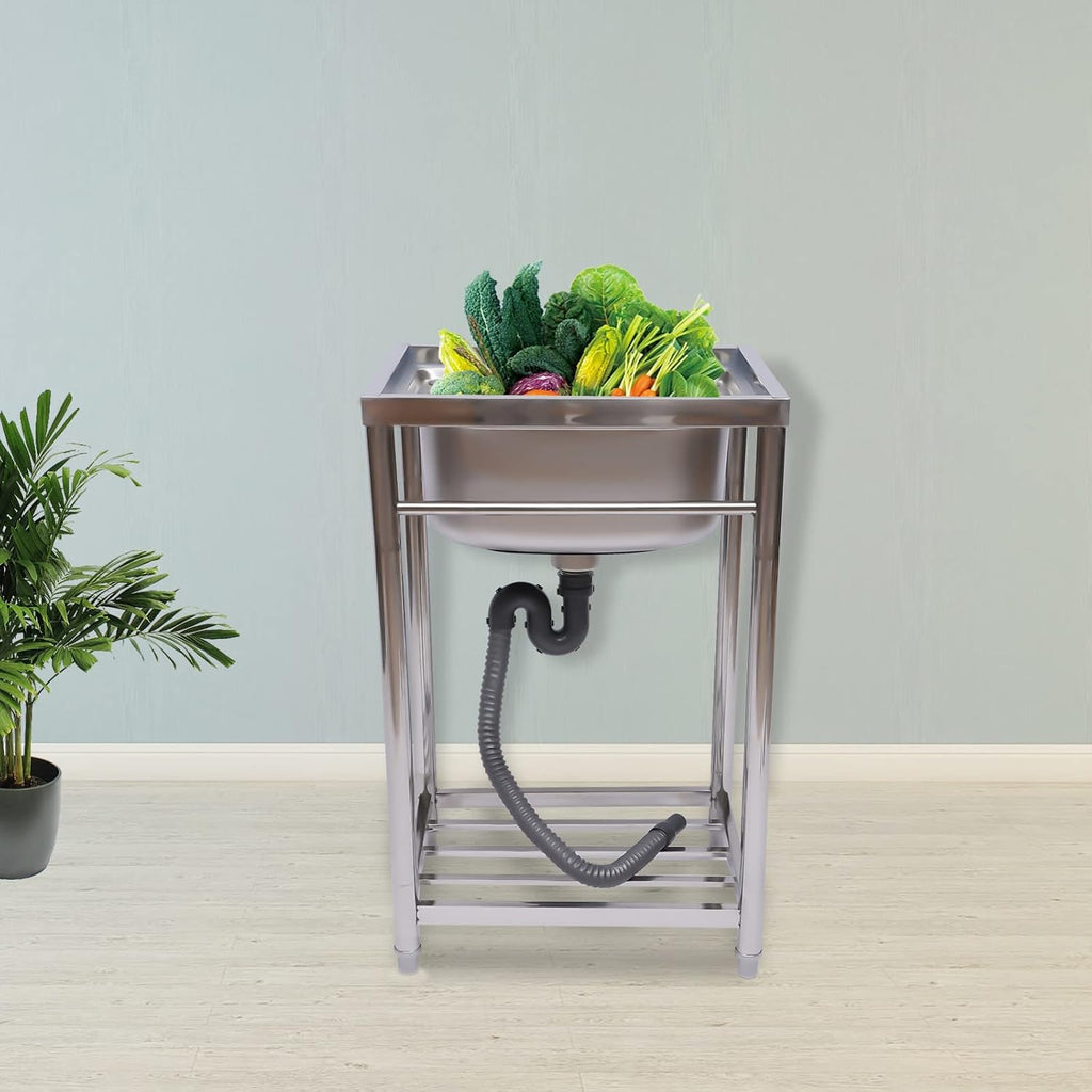 Single Compartment Stainless Steel Kitchen Sink with Storage Shelf S970