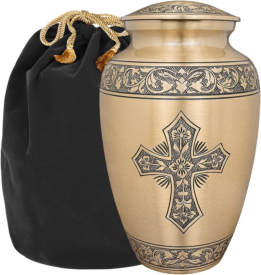 Cremation Urns for Adult with Case & Bags - Mini Keepsake Urns, Bronze Cross G13667