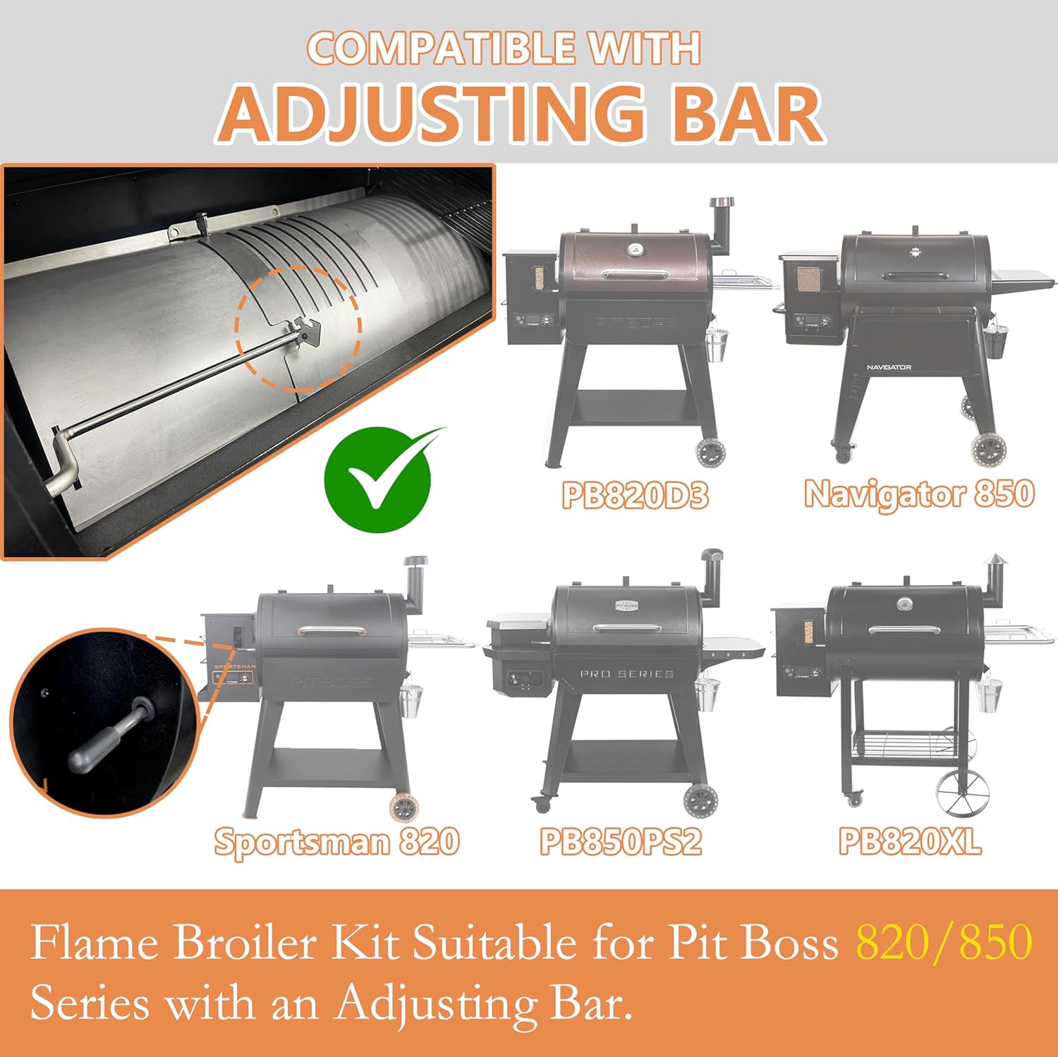 Flame Broiler Kit for Pellet Grills with Adjusting Bar and Slide Cover S3166