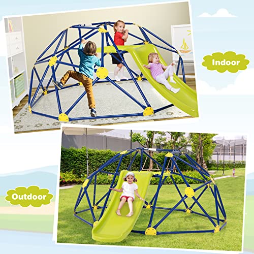 Climbing Dome with Slide, 2-in-1 Outdoor Jungle Gym for Toddlers, 8FT Geometric Climber Playground Set P950