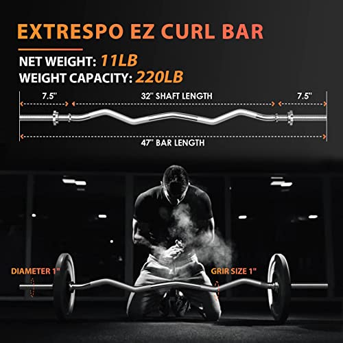 47" Curl Bar for Hip Thrusts, Squats, Lunges, 1-inch Plates, with 2 Star Collars B235924