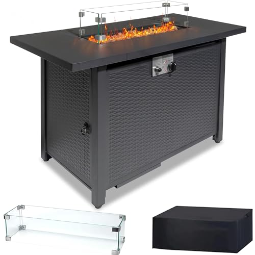43 Inch Propane Fire Pit Table with Lid and Metal Tabletop for Outdoor, 50,000 BTU Gas Fire Pit Table with 6.6 Pounds Lava Stones,2 in 1 Square Firepit Table for Patio Backyard Garden Party