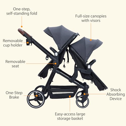 Double Stroller for Infant and Toddler, Foldable Pushchair with Reversible Backrest, Light Gray Q62723
