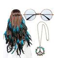 AWAYTR 3PCS Women Hippie Costume Set - 70s Hippie Boho Flower Headband Gold Peace Sign Necklace Hippie Daisy Sunglasses Women