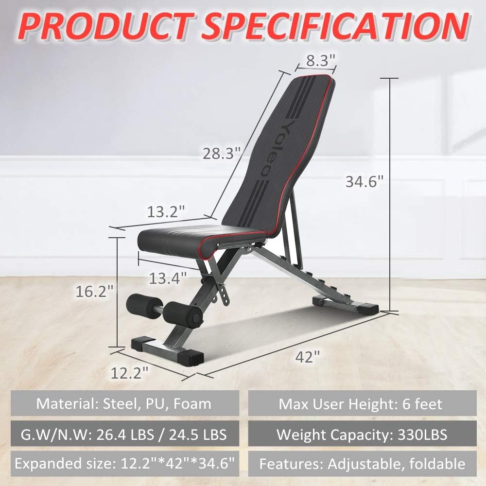Adjustable Weight Bench, Foldable Strength Training, 330 lbs Capacity, Incline/Decline/Flat Home Gym Z6649