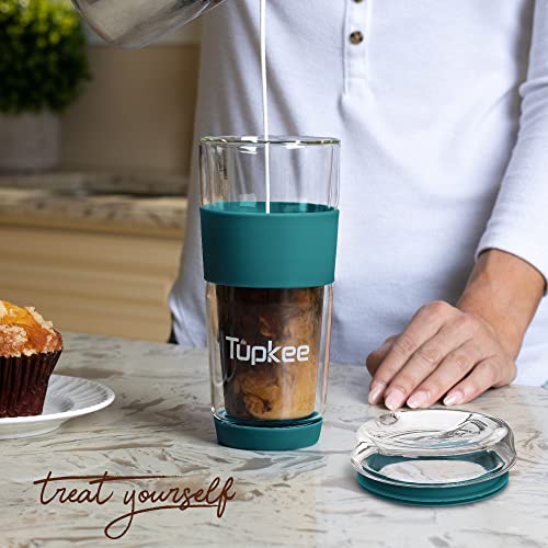 Double Wall Glass Tumbler 14-Ounce Insulated Tea Coffee Mug with Lid K142