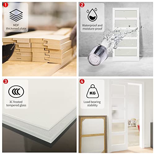 Sliding Pocket Door 60" x 80" with 5 Frosted Glass Panels, White Primed P361