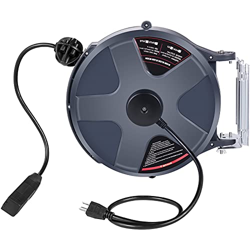 Retractable Extension Cord Reel 50 FT Heavy Duty Power Cord with Lighted Triple Tap Outlet H688258