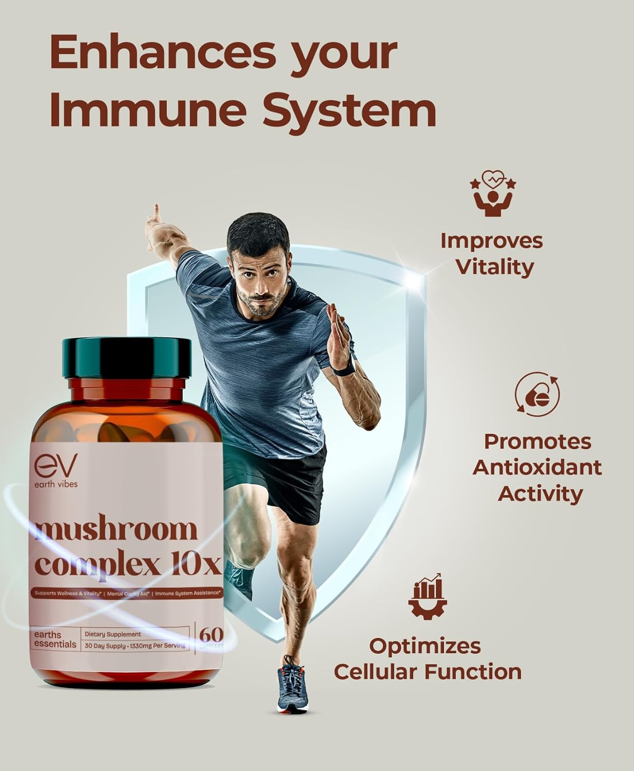 Mushroom Complex 60 Vegan Capsules for Immune & Cognitive Support T499555