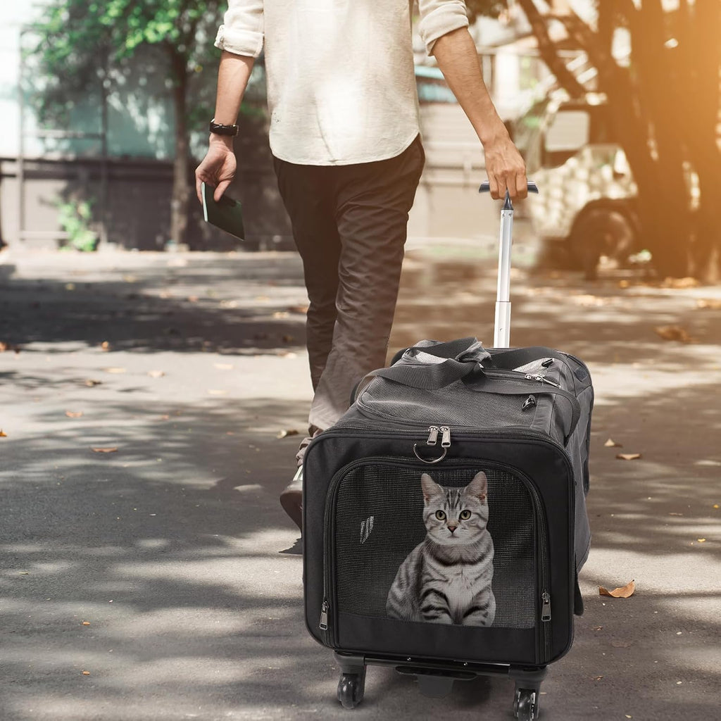 Rolling Pet Carrier for Two Cats, Double Compartment, Large Travel Carrier Y682