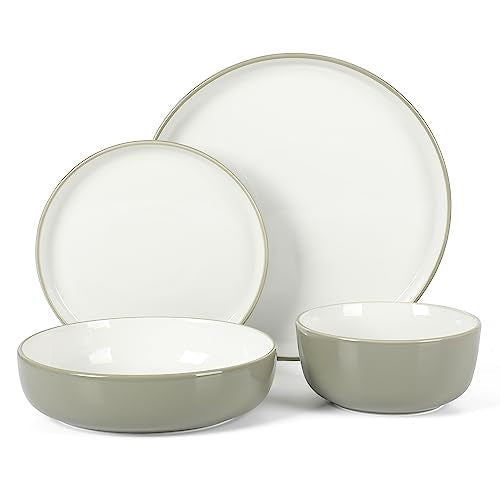 Sur La Table Kitchen Essentials Two-Tone Porcelain Dinnerware Plates and Bowls Set - Blue/White, Service for 4 (16pcs)