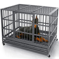 Otaid 48 Inch Heavy Duty Dog Crate Cage Kennel with Wheels, High Anxiety Indestructible Dog Crate, Sturdy Locks Design, Double Door and Removable Tray, Extra Large XL XXL Dog