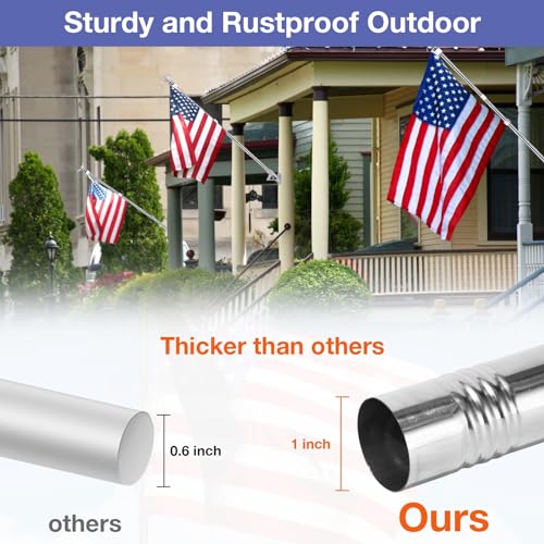 6FT Flag Pole Kit with Holder Bracket, Stainless Steel Tangle Free for Outside Porch I5911