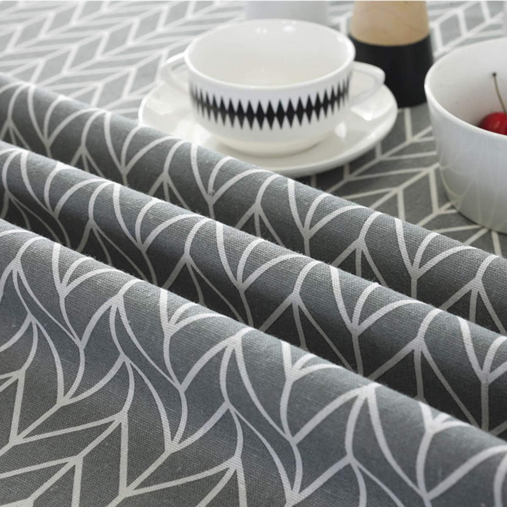 Cotton Linen Tablecloth with Arrow Pattern, Round 60 Inch L1726