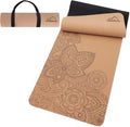 Body Yoga Cork Mat - 72 x 24in Cork Exercise Mat with Rubber Padding and Carrying Loop - Flower Design