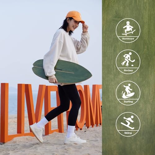Surf Balance Board Trainer with Roller Wooden Exercise Balancing Stability Trainer I8359
