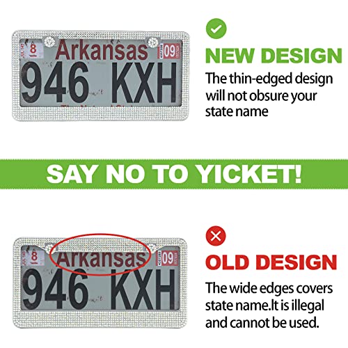 Rhinestone License Plate Frame for Women, 2 Pack Stainless Steel, Black U170585