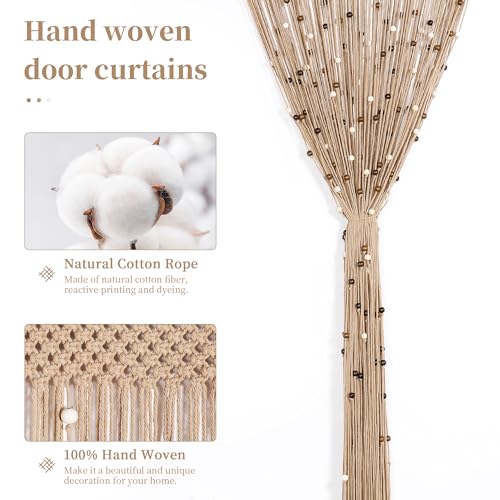 Macrame Beaded Curtain Handmade Cotton Doorway Hanging Room Divider, 1 Panel N1968