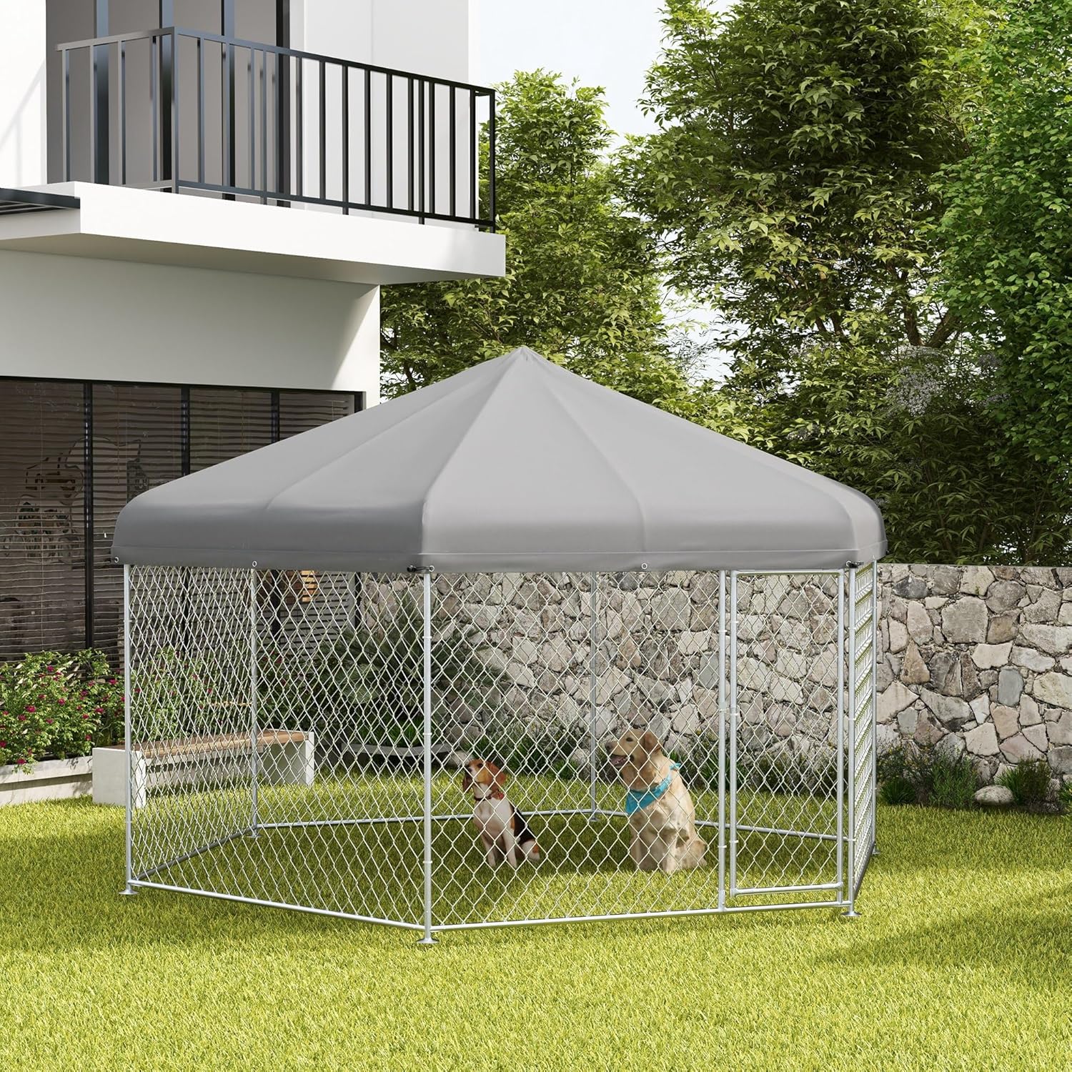 Outdoor Dog Kennel with Waterproof UV Resistant Roof for Medium and Large Dogs K5872