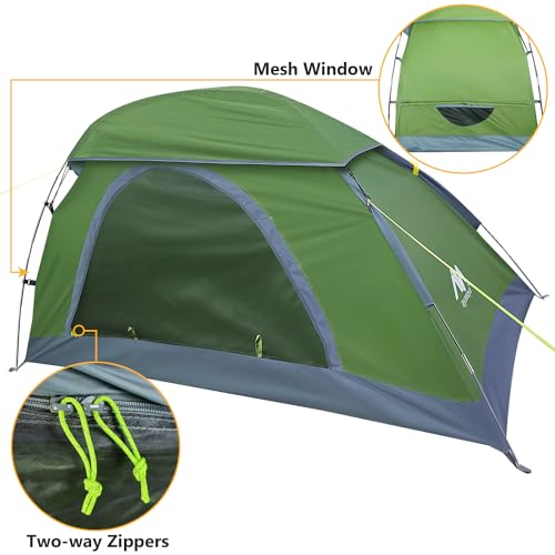 1 Person Backpacking Tent - Lightweight Hiking Tent with Skylight and Waterproof Rainfly P1721