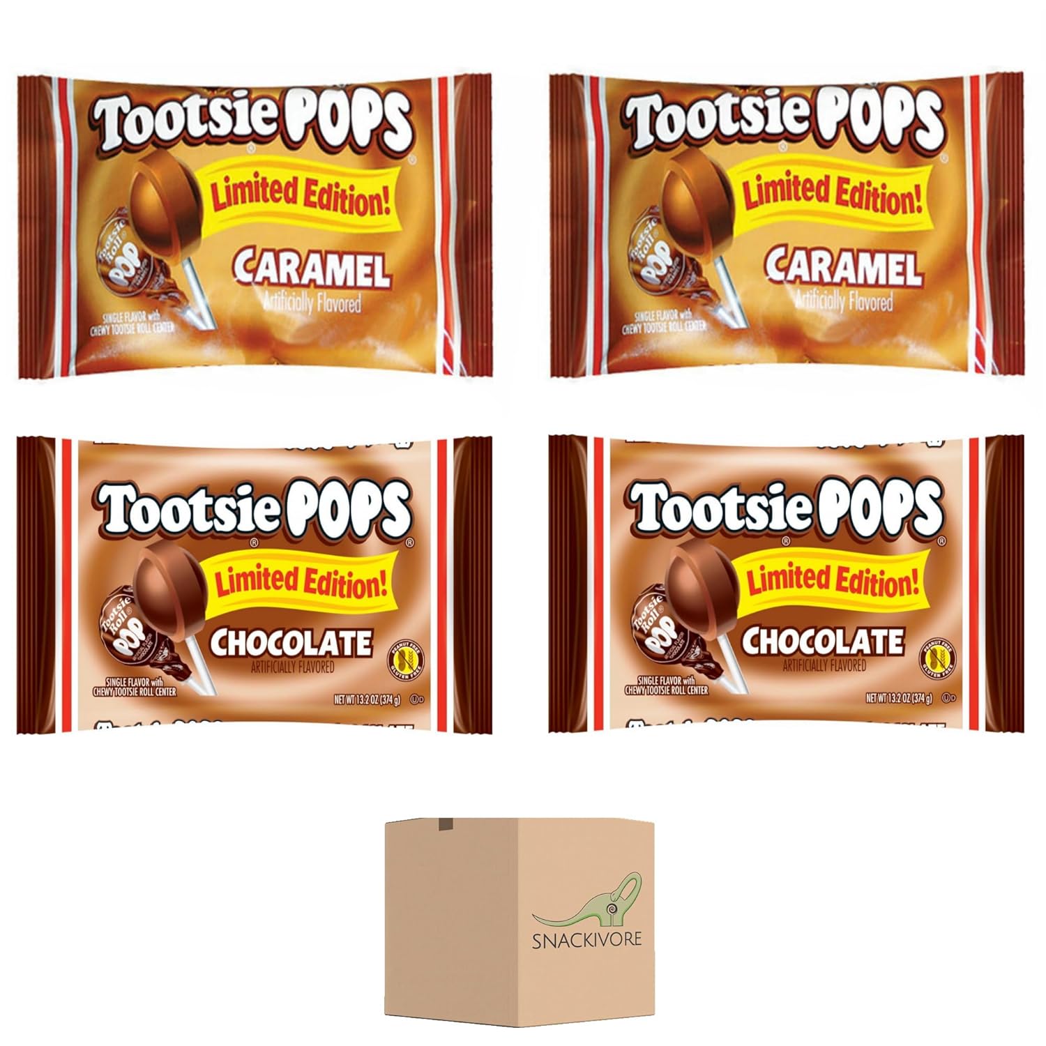 Tootsie Pops Lollipops Bulk 4 Pack- Limited Edition Caramel and Chocolate Tootsie Pop Lollipops Bulk, Gourmet Lollipop, Chocolate Caramel Candy, Lollipops Individually Wrapped Bulk (4 Bags Total)