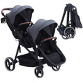 GAOMON Double Stroller Track Tandem Stroller for Infant and Toddler, Foldable Pushchair Bassinet Pram, Multi-Position Reversible & Adjustable Backrest, Large Storage Basket and Canopy, Light Gray