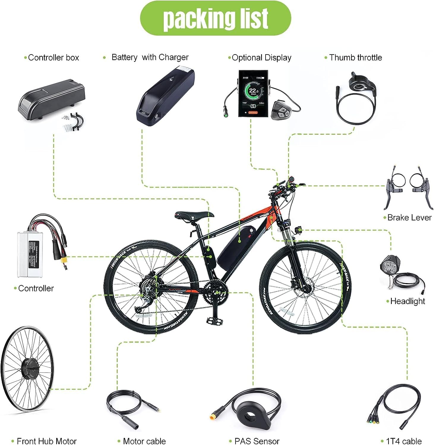 Electric Bike Conversion Kit 48V 500W Front Hub Motor for 26 Inch Wheel I2452