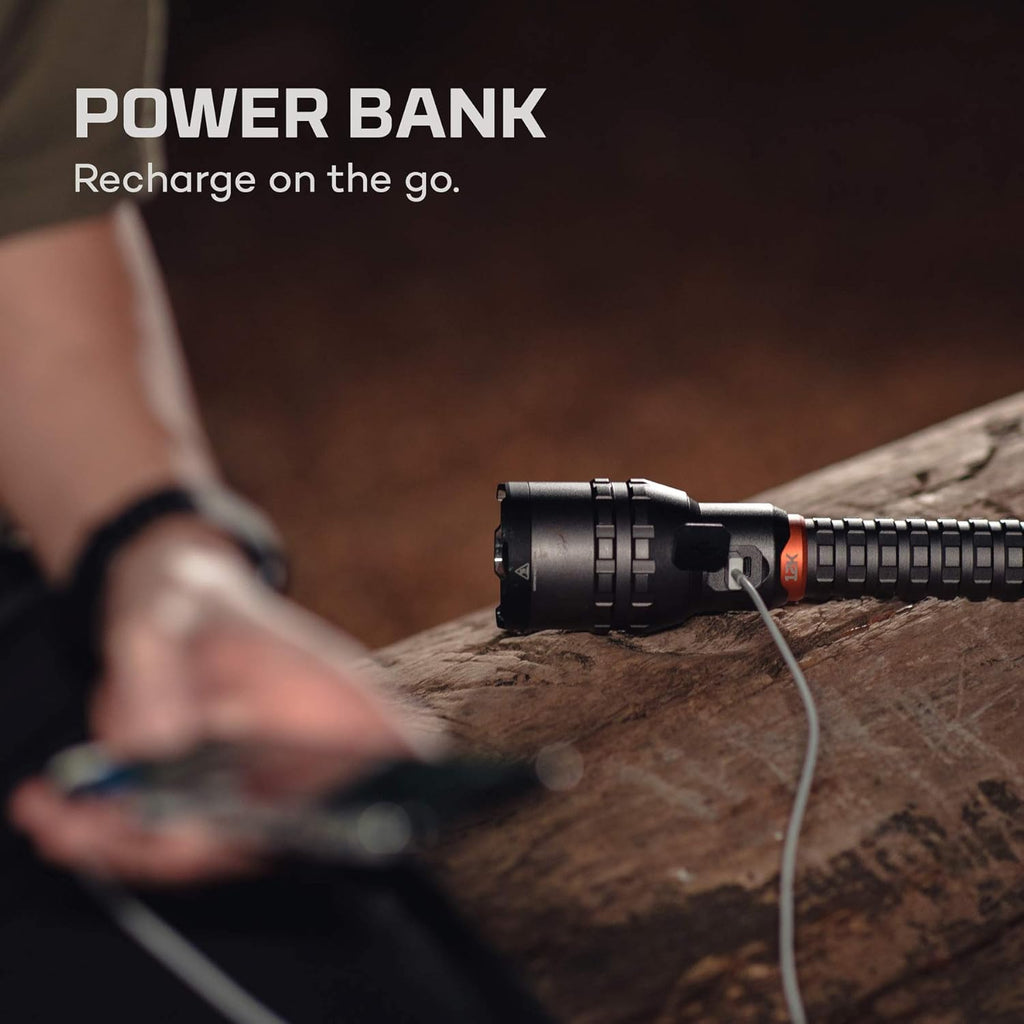 Rechargeable 12000 Lumen LED Flashlight with Adjustable Beam and USB Reading Light C87164