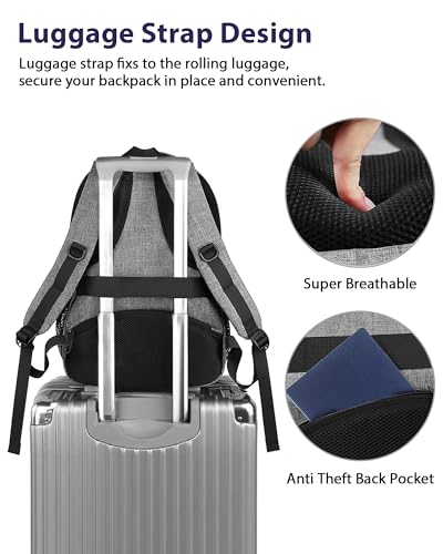 18 Inch Laptop Backpack, Extra Large Travel with Luggage Strap, TSA Approved Waterproof, Grey C969